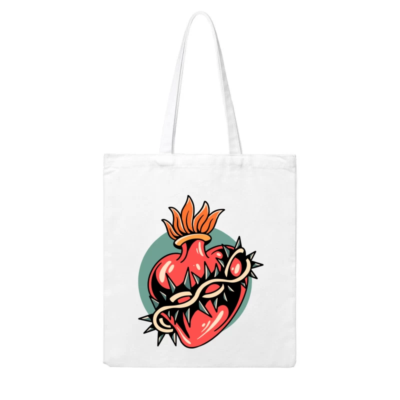 Illustration of a Heart with Thorns and Flame Cotton Tote Bag