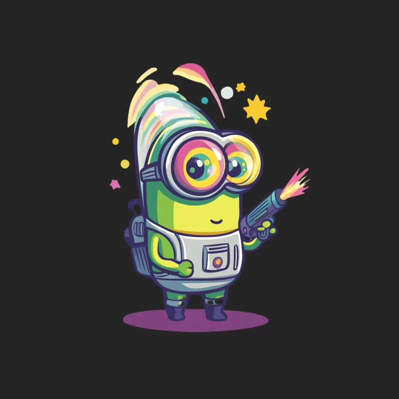 Colorful Cartoon Minion with Big Eyes in Sci-Fi Style Male Pullover Sweatshirt