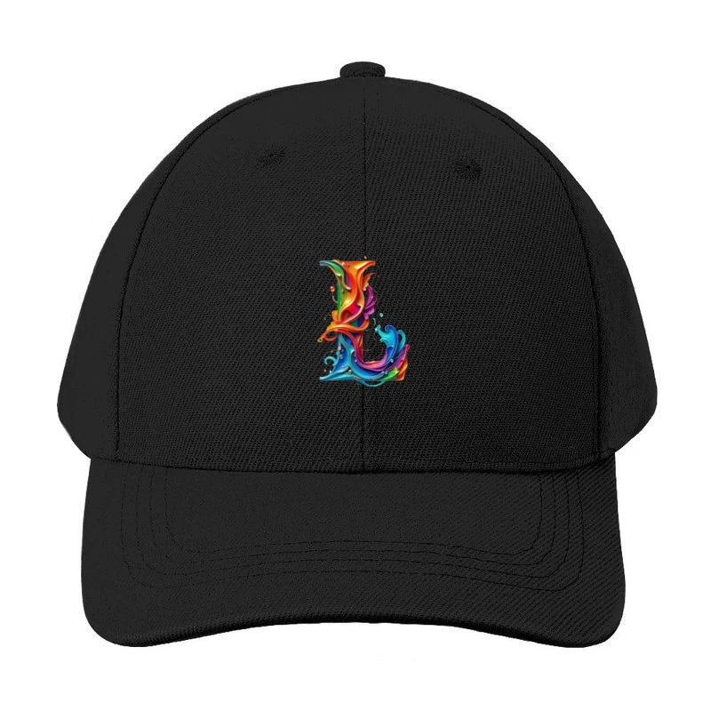 Vibrant Liquid Rainbow Letter L Artistic Typography Baseball Cap