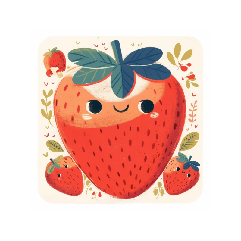 Adorable Kawaii Strawberry Family Illustration Mouse Pad