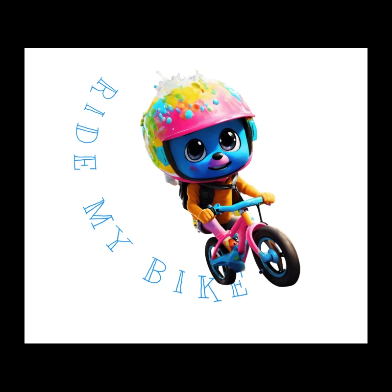 Cute Blue Animated Character Riding Colorful Bike with Safety Helmet Tapestry