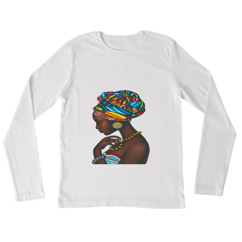 Frau mit buntem Kopftuch Damen Langarm T-Shirt