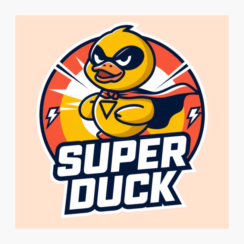 Superhero Duck Mascot Logo with Lightning Bolt Pin