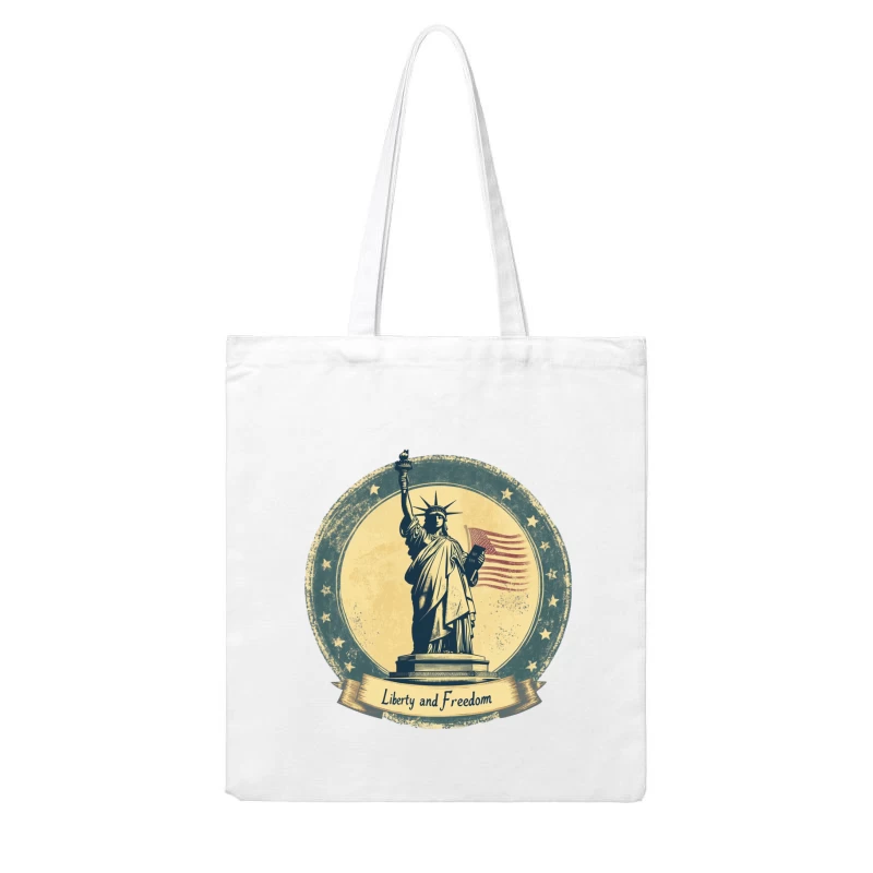 Vintage Patriotic Emblem: Statue of Liberty and American Freedom Cotton Tote Bag
