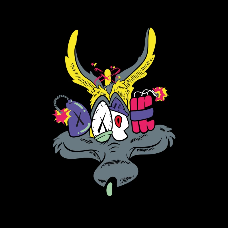 Whimsical Cartoon Creature with Explosive Elements Throw Pillow