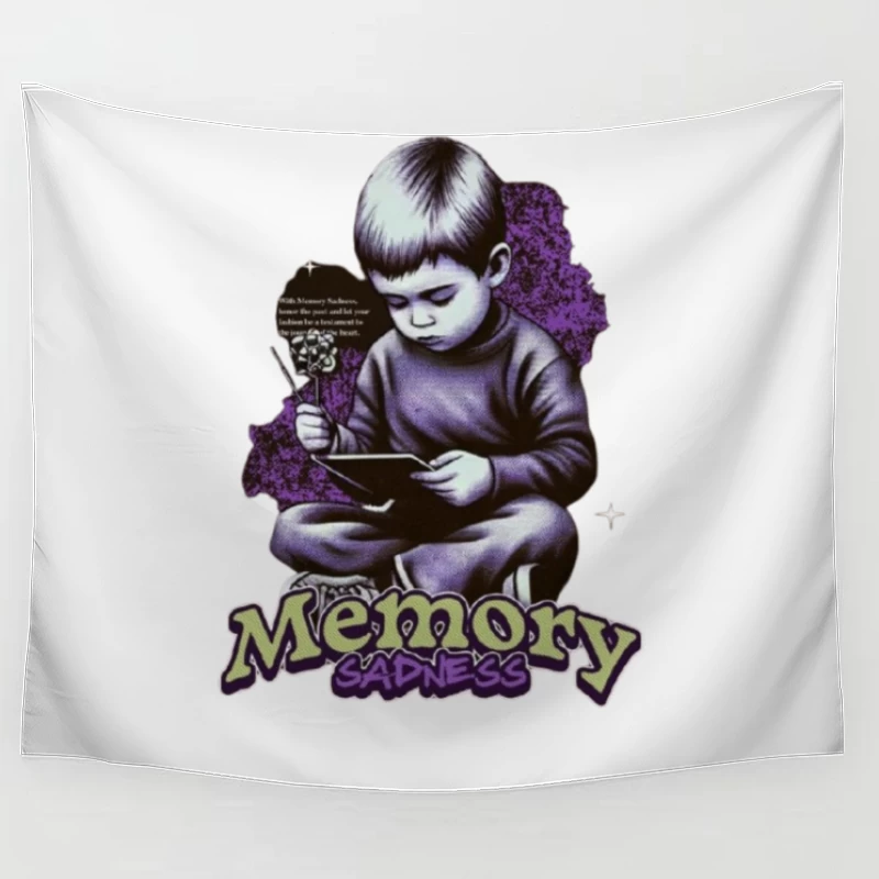 Nostalgic Memory and Sadness Artistic Illustration Tapestry