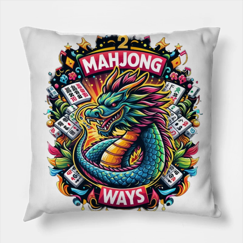 Majestic Dragon with Mahjong Tiles Throw Pillow