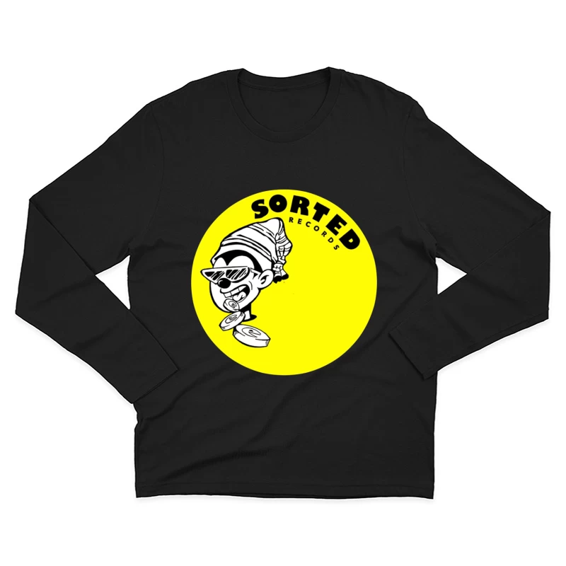 Sorted Records Label Logo with Cool Cartoon DJ Character Male Long Sleeve T-Shirt