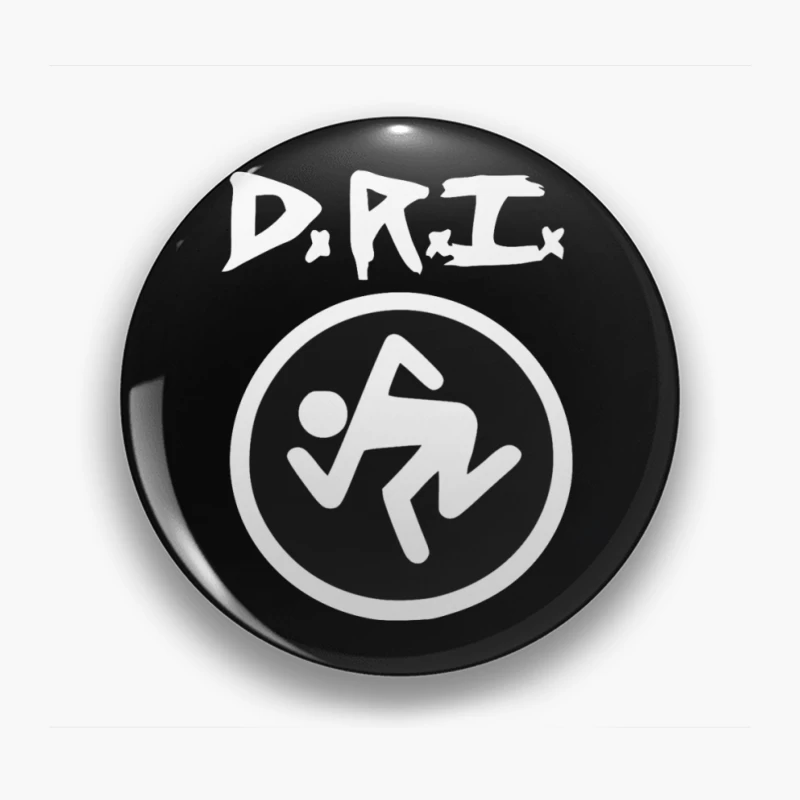 DRI Records Running Man Logo in Black and White Circle Pin