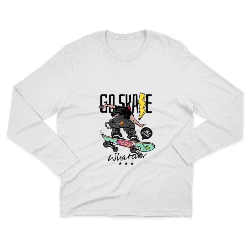 Skater in Aktion mit Blitz und Totenschädel-Design Herren Langarm T-Shirt