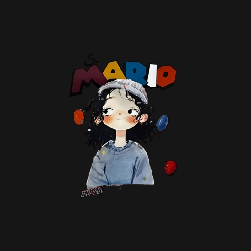 Jeune fille ludique avec bonnet et inscription Mario Homme Manches Longues T-Shirt