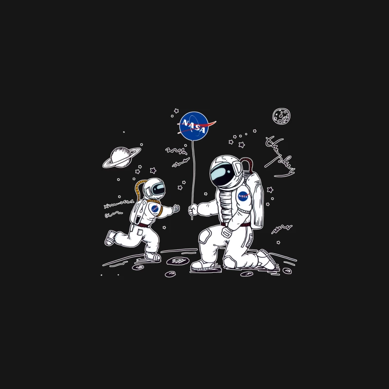 Astronauten mit NASA-Flagge auf dem Mond Herren T-Shirt