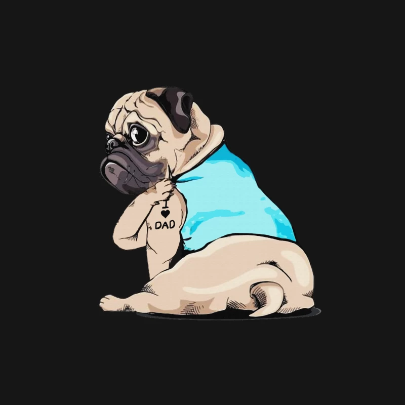 Carlin avec tatouage 'Dad' et débardeur bleu Homme Manches Longues T-Shirt