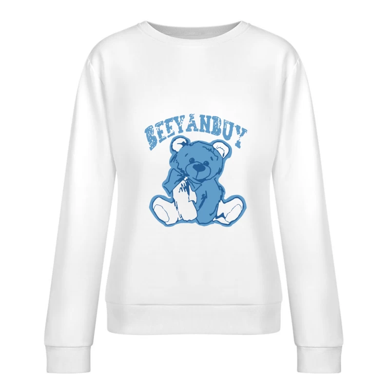 Blauer Teddybär Illustration Damen Pullover Sweatshirt