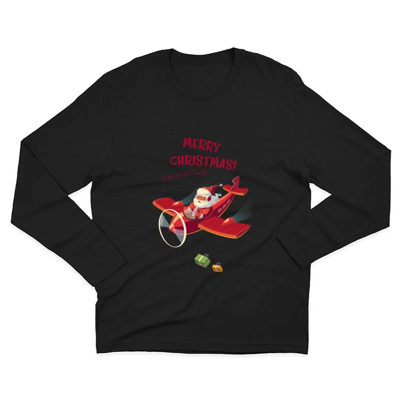 Père Noël en avion souhaitant Joyeux Noël Homme Manches Longues T-Shirt