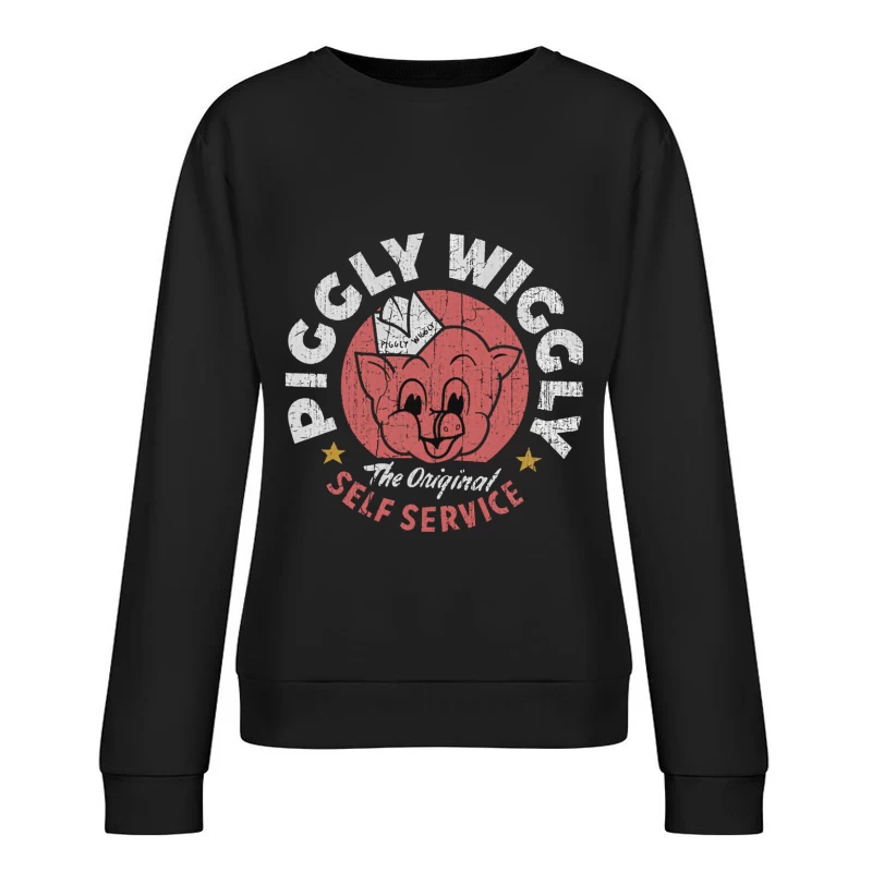 Vintage Pig Self Service Restaurant Logo Design Female Pullover Sweatshirt