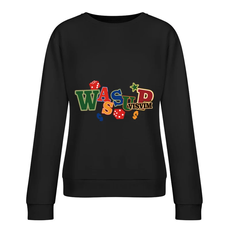 Buntes WASUP-Design mit Würfeln Damen Pullover Sweatshirt