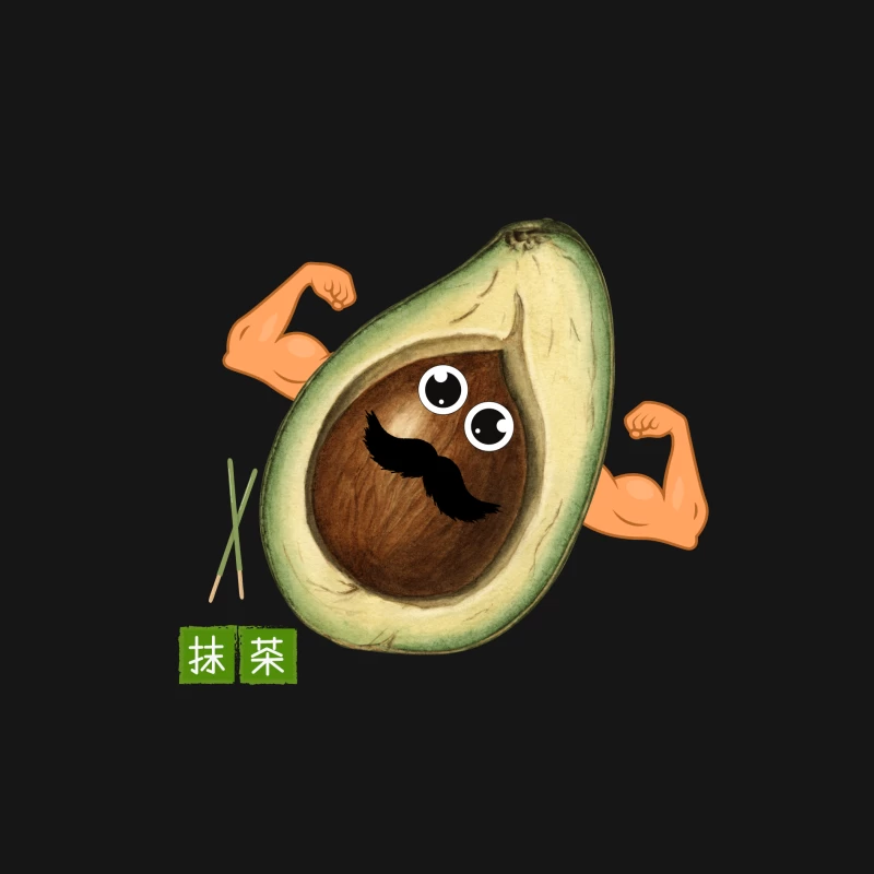 Funny Strong Avocado Cartoon with Mustache Male Long Sleeve T-Shirt