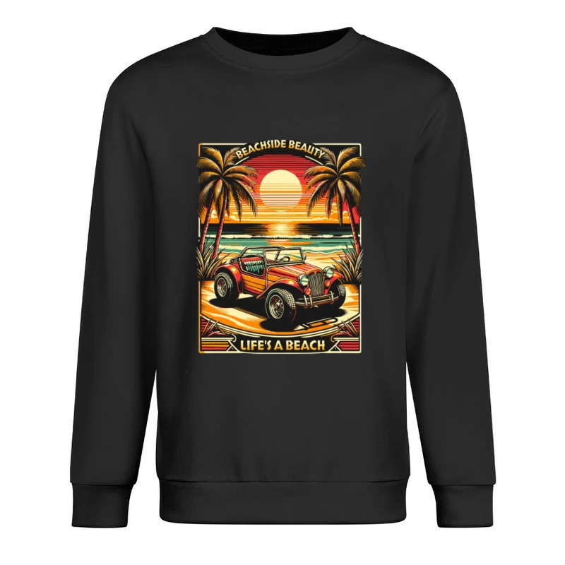 Strandauto unter Palmen bei Sonnenuntergang Herren Pullover Sweatshirt