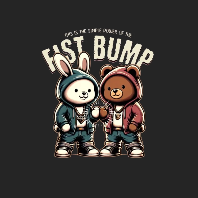 Cartoon Bunny and Bear Friends in Hip Hop Streetwear Sharing a Fist Bump Male Pullover Sweatshirt