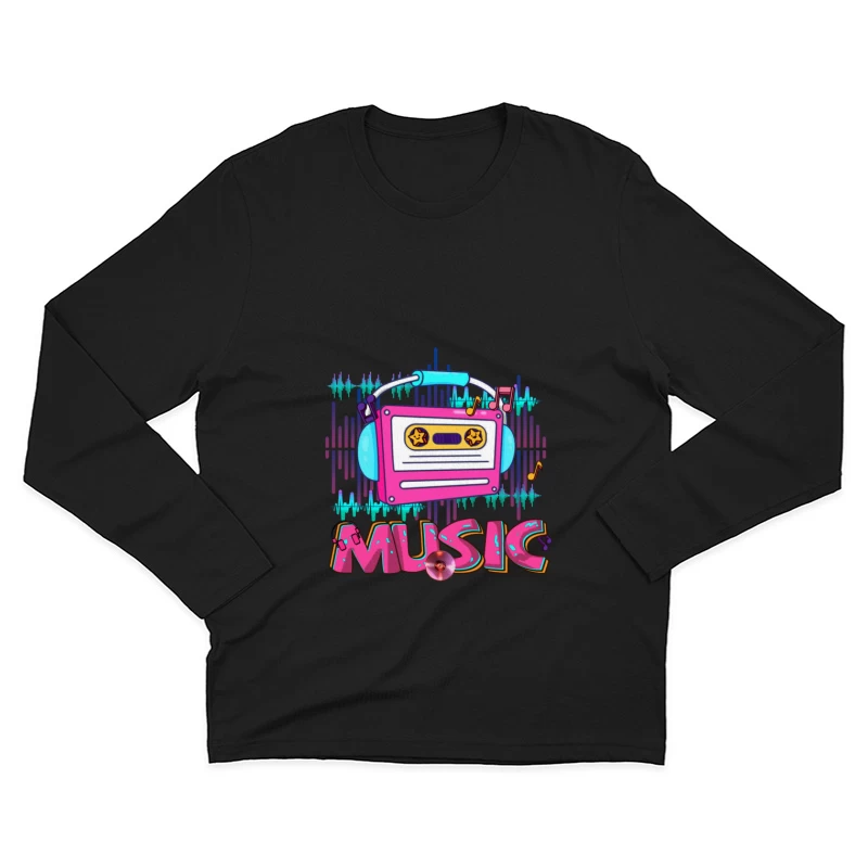 Retro Musikkassette mit Kopfhörern Herren Langarm T-Shirt