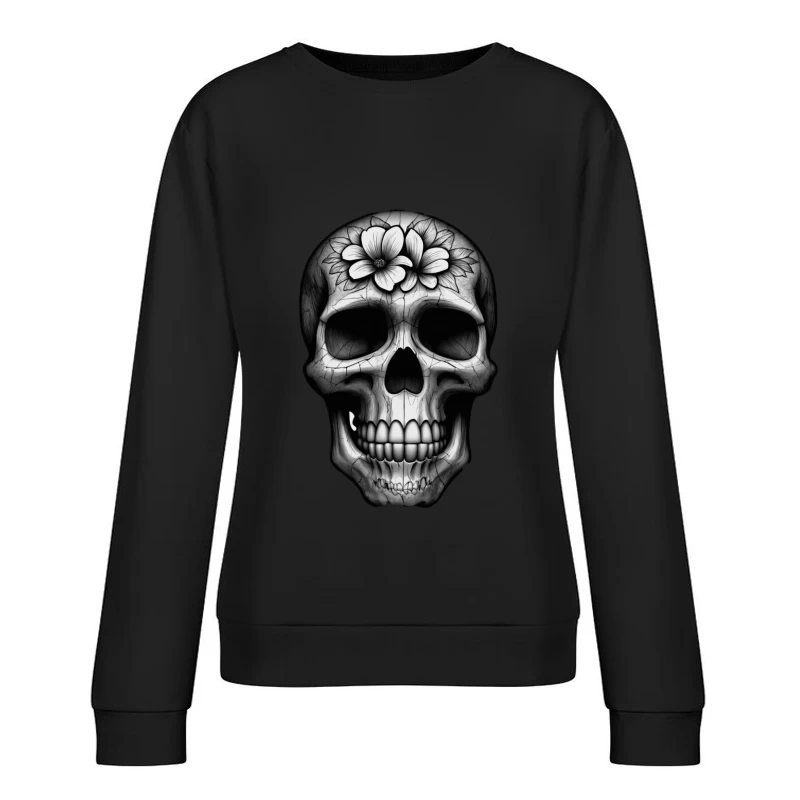 Floral Skull Illustration Female Pullover Sweatshirt