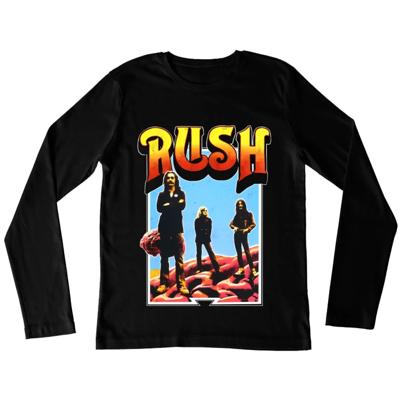 Retro Rush Rock Band Promotional Poster from the 1970s Female Long Sleeve T-Shirt