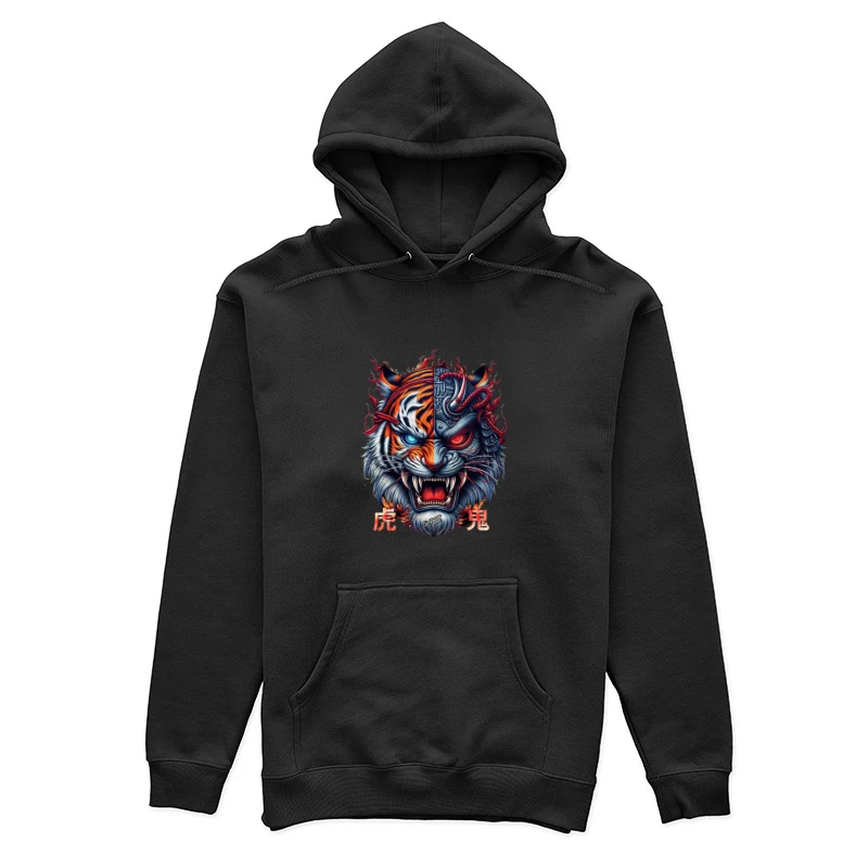 Halbes Tiger Samurai Gesicht Damen Pullover Hoodie