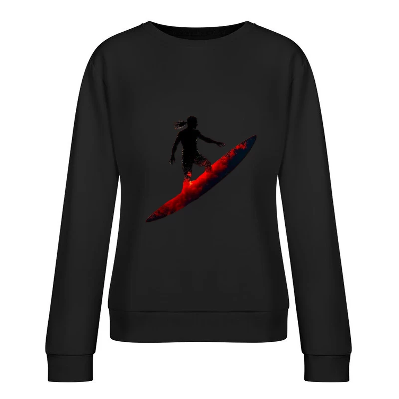 Dramatic Red Surfing Silhouette Art Female Pullover Sweatshirt