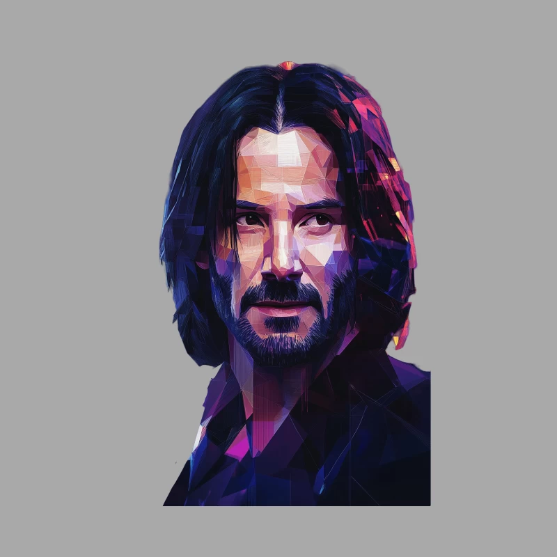Geometric Digital Portrait of Long-Haired Bearded Man in Vibrant Colors Female Pullover Hoodie