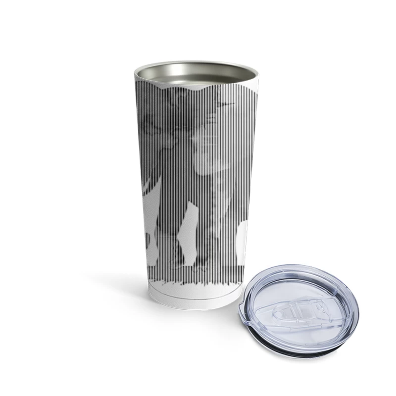 Striped Elephant Silhouette in Minimalist Line Art Travel Mug