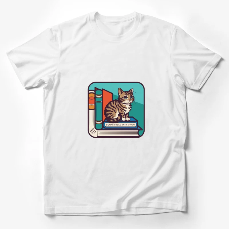 Vintage Style Illustration of Cat with Books Reading Companion Male T-Shirt