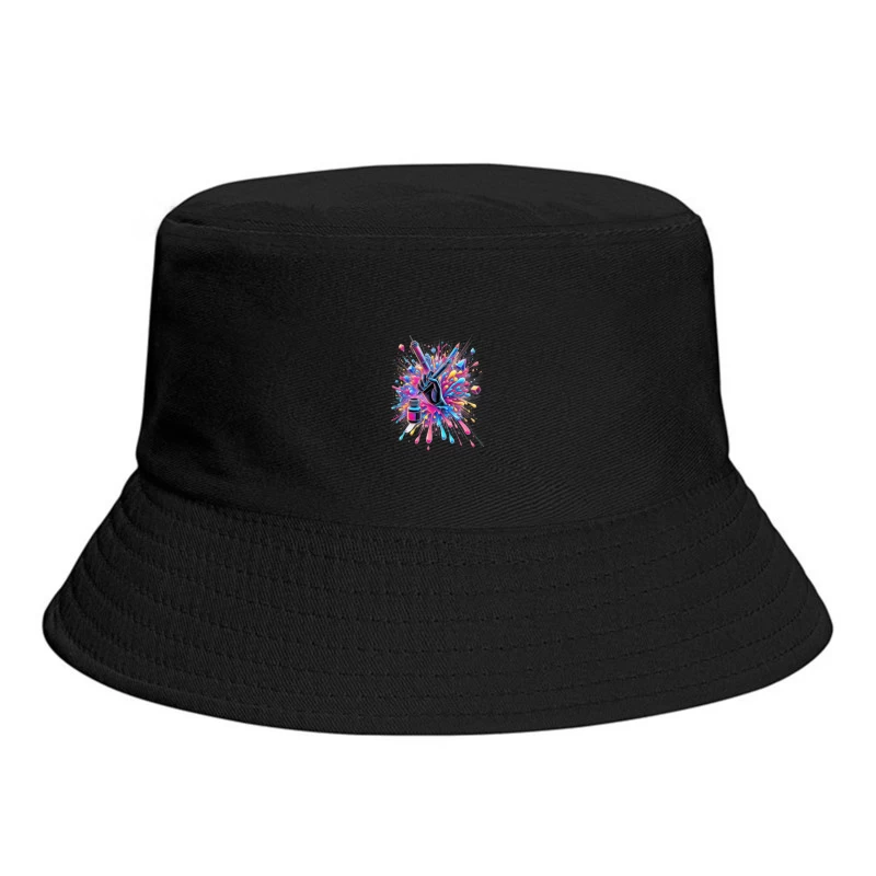 Artistic Medical Syringe with Vibrant Color Explosion Bucket Hat