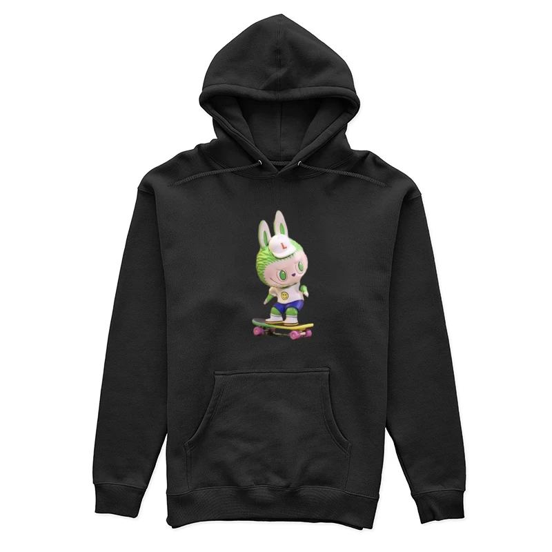 Grüne Häschenfigur auf Skateboard Damen Pullover Hoodie