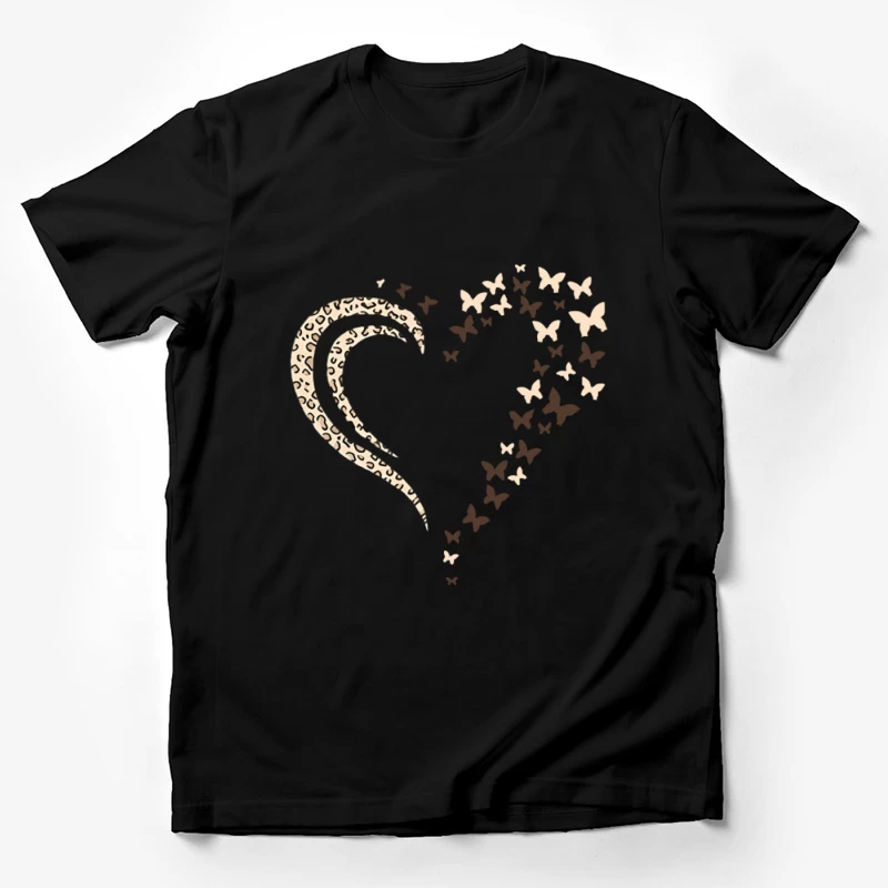 Herz mit Leopardenmuster und Schmetterlingen Herren T-Shirt