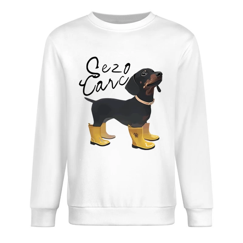 Dackel mit gelben Gummistiefeln Herren Pullover Sweatshirt
