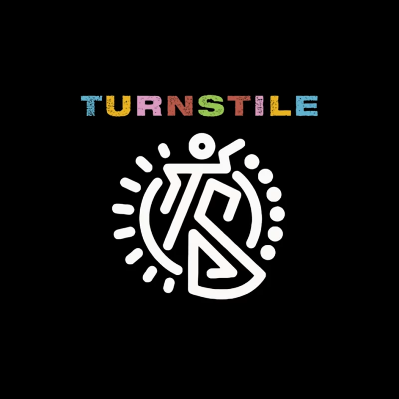 Colorful Turnstile Logo Design with Geometric Pattern Pin