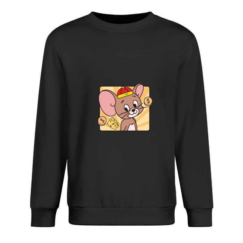 Niedliche Maus mit Kappe und Käse Herren Pullover Sweatshirt