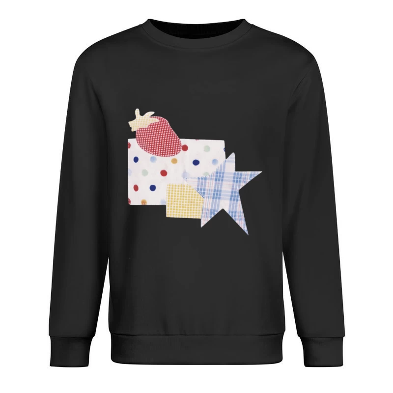 Patchwork-Muster mit Erdbeere, Stern und Punkten Herren Pullover Sweatshirt