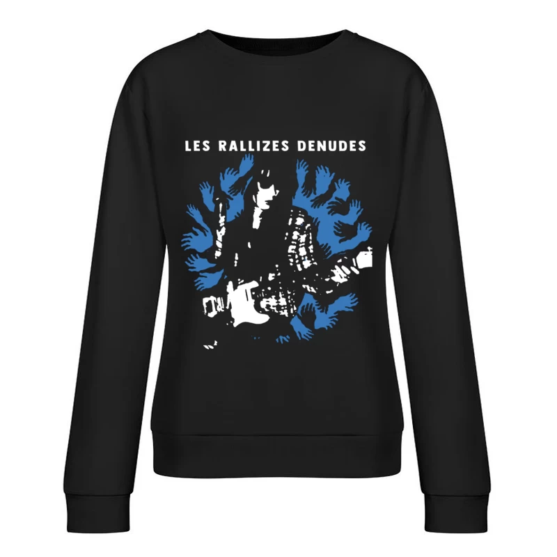 Abstract Blue Hands Map Artwork by Les Rallizes Denudes Female Pullover Sweatshirt