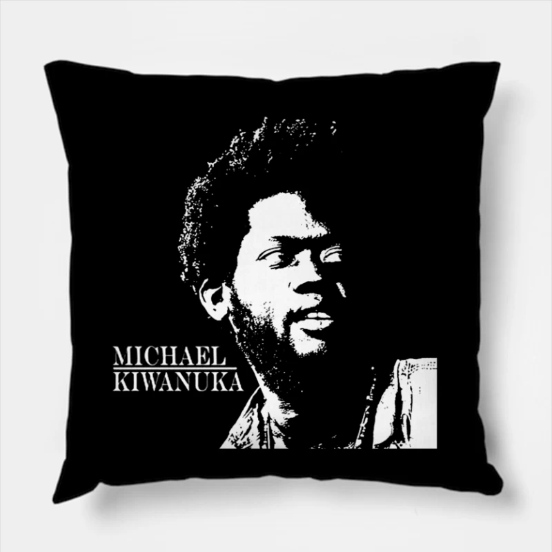 Black and White Line Art Portrait of Michael Kiwanuka Throw Pillow