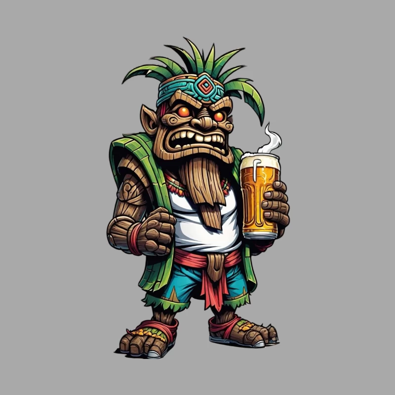 Angry Tribal Character with Beer Male Pullover Hoodie