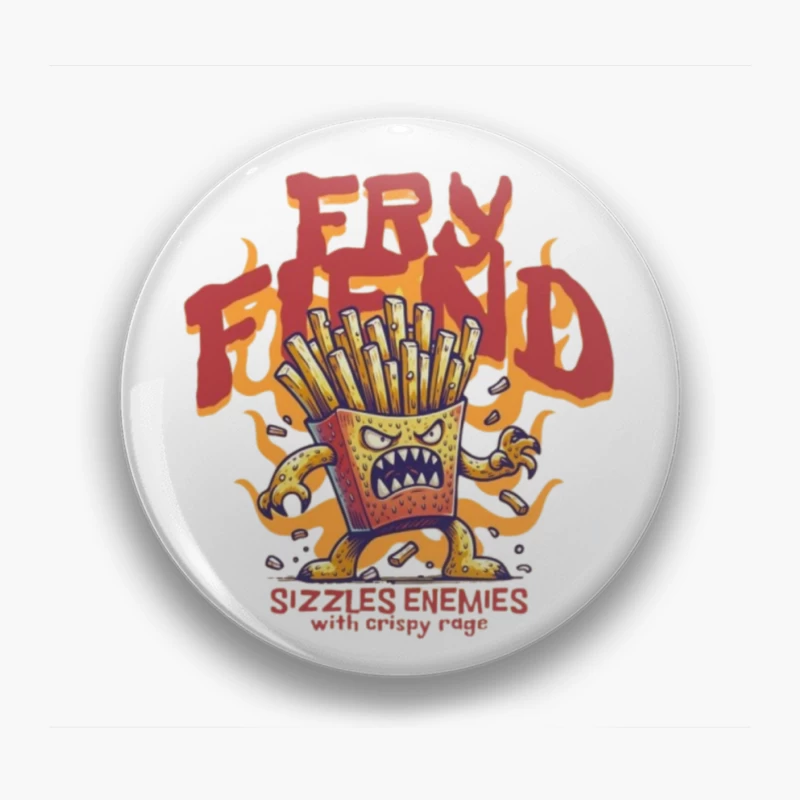 Angry French Fries Monster Character with Flames Illustration Pin