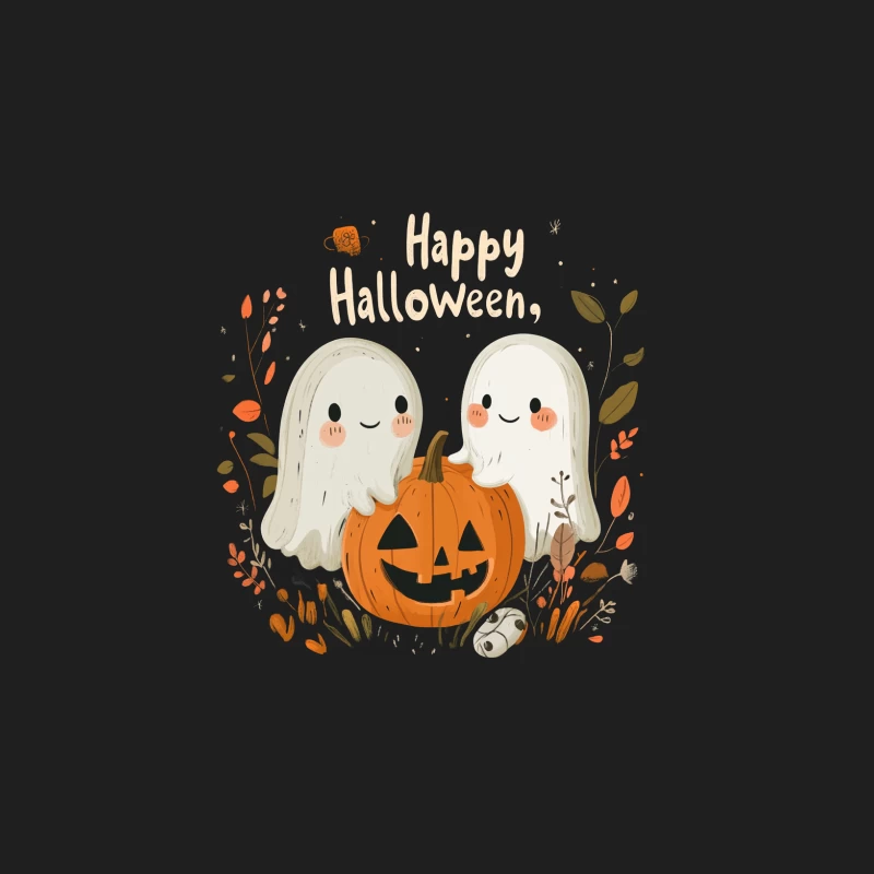 Cute Halloween Illustration with Friendly Ghosts and Jack-o'-Lantern Male Tank Top