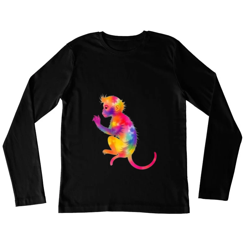 Rainbow Gradient Monkey Art Female Long Sleeve T-Shirt