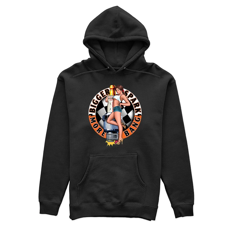 Retro Pin-Up Automotive Spark Plug Design Female Pullover Hoodie