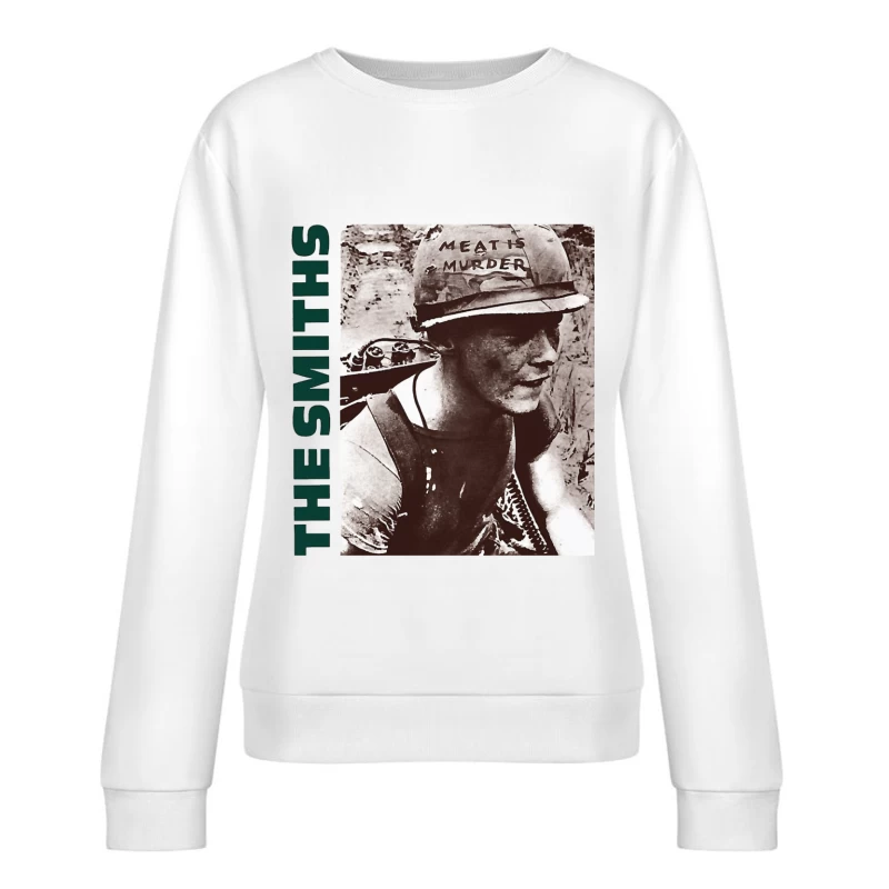 Vintage Activist Portrait with "Meat is Murder" Helmet Female Pullover Sweatshirt