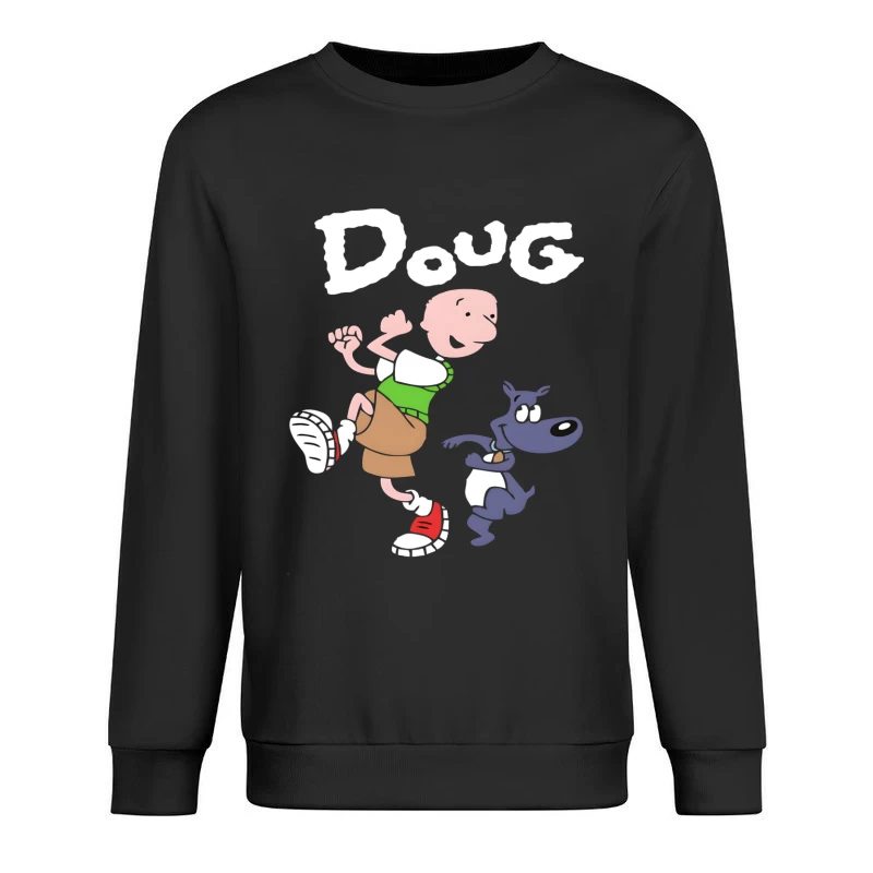 Cartoon Character Running with Dog Male Pullover Sweatshirt