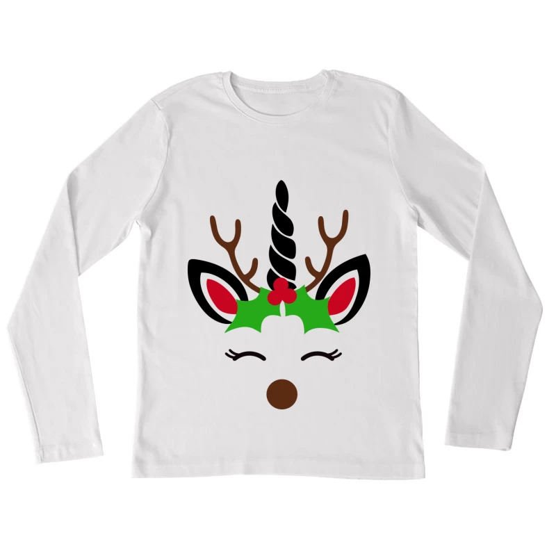 Licorne de Noël avec bois de renne Femme Manches Longues T-Shirt
