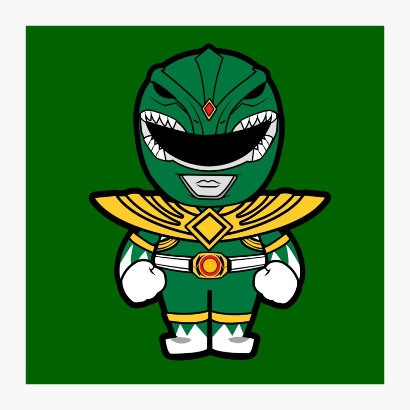 Cute Cartoon Green Power Ranger Superhero Mascot Pin